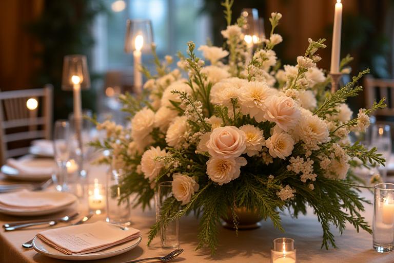 An lavish wedding centerpiece created by Geyser Flora.